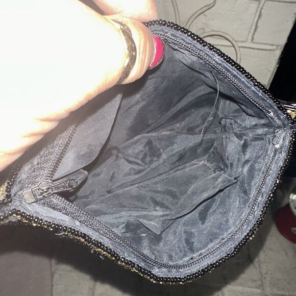 Beaded Clutch Black Blue Gold Hand Beaded Throughout Handbag Purse Evening Party - Picture 7 of 9